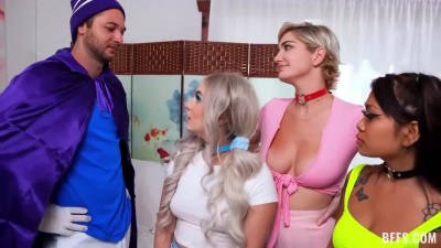 Aria Banks, Skye Blue, and Yumi Sin in a 4some XXX spoof