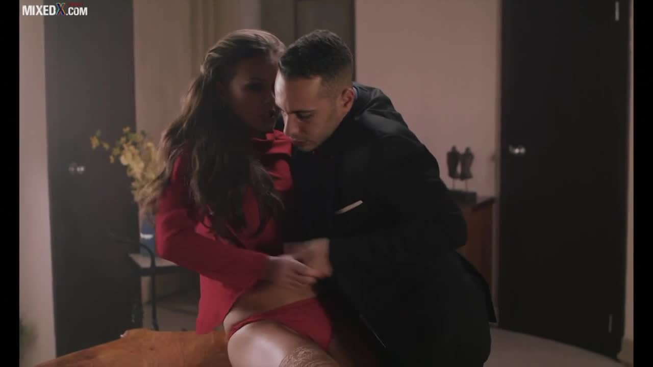 Slender brunette Tina Kay jumps on a pretty big loaded cock
